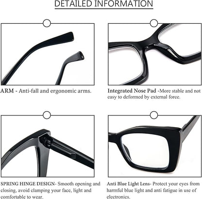 REAVEE Oversized Square Reading Glasses Oprah Style for Women, Blue Light Blocking Large Frame Computer Readers Spring Hinge