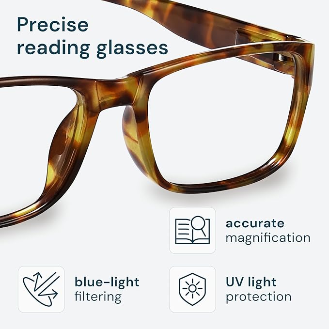Gaoye 2-Pack of Reading Glasses - Blue-Light Filter, UV Protection - Readers with Rectangle Frames