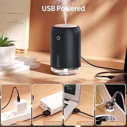 SmartDevil Portable Mini Humidifier, 500ml Desk Plant Humidifier, USB Personal for Bedroom, Office with Night Light, 2 Mist Modes, Black