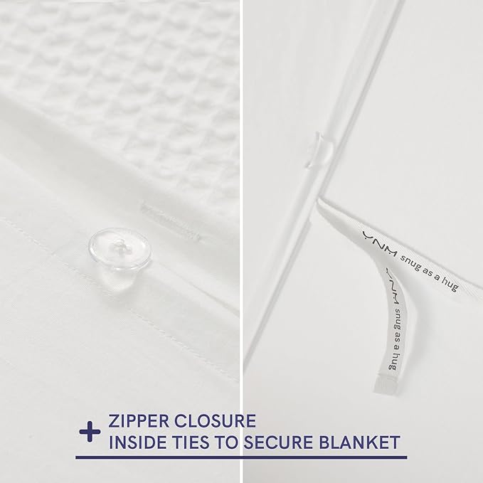 YnM Cotton Waffle Weave Duvet Cover for Weighted Blankets with 16 Strings (Coconut White, 80''x87'')