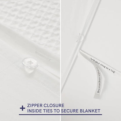 YnM Cotton Waffle Weave Duvet Cover for Weighted Blankets with 16 Strings (Coconut White, 80''x87'')