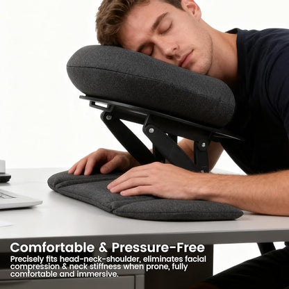 Intelligent Support Memory Foam Pillow，Adjustable Massage Pillow – Multi-Use Ergonomic Neck Pillow for Office Naps,Travel, Recliner Headrest – Portable (Black Pillow+Black Plastic Stand)