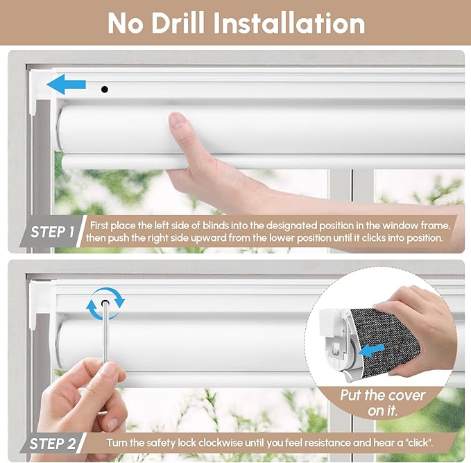 Kincmo No Drill Motorized Blinds with Remote, 100% Blackout Roller Shades for Windows, Custom Electric Blinds Compatible with Alexa, Apple Homekit, Google Home (100% Blackout Dual Sided Black)