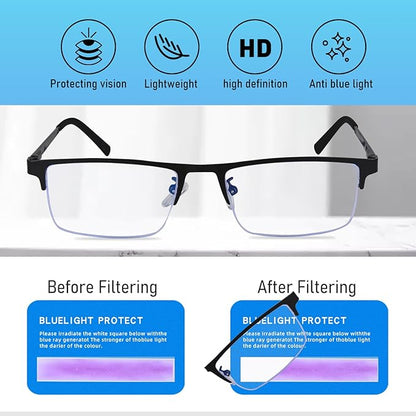 3-Pack Reading Glasses for Men, Lightweight Metal Half Frame Blue Light Blocking Computer Readers