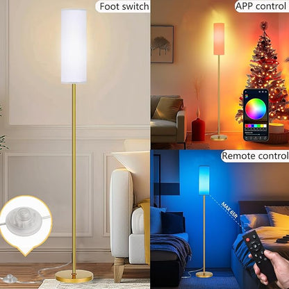 Smart LED Floor Lamp with APP Control & RGB Colors - Dimmable Standing Lamp for Living Room, Bedroom, Gaming - Remote, Timer, 9W Bulb Included, 67" Modern Tall Lamp (Gold)