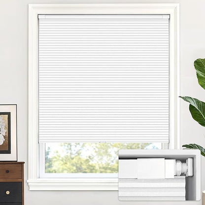 LazBlinds Cordless Cellular Shades, No Tools No Drill Blackout Honeycomb Shades Pleated Blinds for Windows, 39.5'' W x 72'' H, Silver White