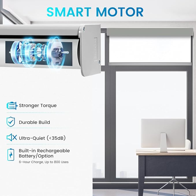 Motorized Blackout Roller Shades – Custom Smart Blinds with Remote Control, 25 Colors & Sizes, Rechargeable Battery or Plug-in, Tuya WiFi Optional, Home & Office Window Shades (Parchment White/CH9440)