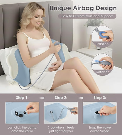 DONAMA Memory Foam Pregnancy Pillow- with Adjustable Air Bag for Back/Legs/Belly/HIPS Support, W-Shaped Pregnancy Wedge Pillows for Sleeping, Cooling Maternity Body Pillow for Pregnant Women