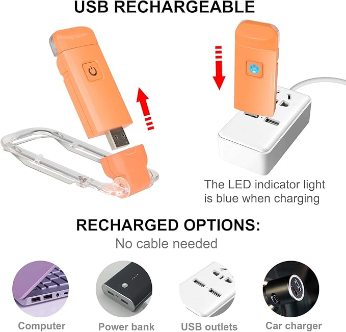 BIGLIGHT Amber Book Reading Light, LED Clip on Book Lights, Reading Lights for Books in Bed, Small Book Light for Kids, USB Rechargeable, 2 Brightness Adjustable for Eye Protection, Orange
