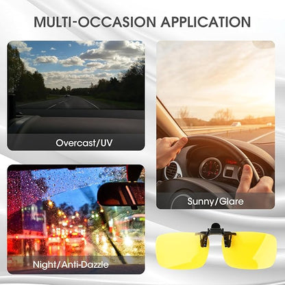 Clip on Polarized Night Vision Driving Glasses Flip up Sunglasses UV-400 to Wear Over Glasses for Night Driving