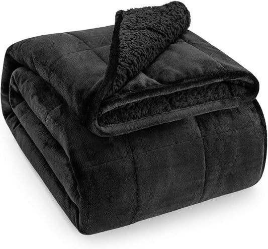 Wemore Sherpa Fleece Weighted Blanket for Adult, 20 lbs Dual Sided Cozy Fluffy Heavy Blanket, Ultra Fuzzy Throw Blanket with Soft Plush Flannel Top, 80 x 87 inches, Black on Both Sides