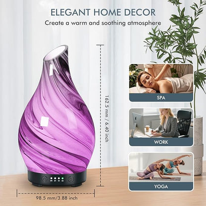 Essential Oil Diffuser Aroma Diffuser- 200 ml Art Glass Ultrasonic Cool Mist Oil Diffuser for Aromatherapy Auto Shut-Off Protection & 7 Colors Changed LED Light for Home Office Decor & Gift (200ml)