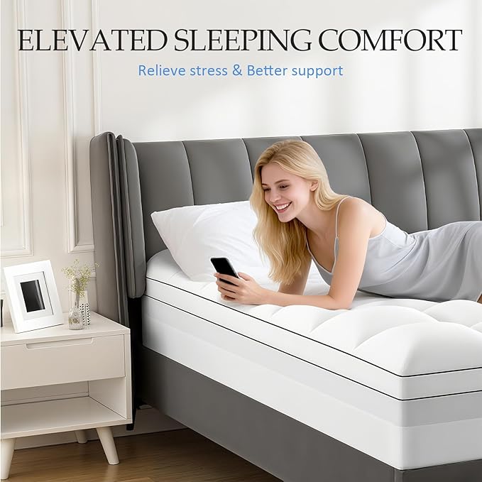 4 Inch King Mattress Topper Dual Layer,2 Inch Gel Memory Foam Plus 2 Inch Cooling Pillow Top Mattress Pad Cover for Back Pain, with 8-21 Inch Deep Pocket