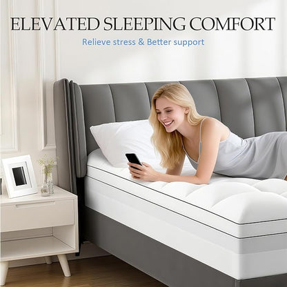4 Inch King Mattress Topper Dual Layer,2 Inch Gel Memory Foam Plus 2 Inch Cooling Pillow Top Mattress Pad Cover for Back Pain, with 8-21 Inch Deep Pocket