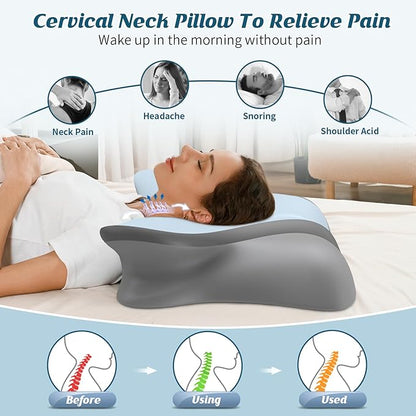 Cervical Neck Pillow - Cooling Pillow for Neck Pain Relief, Ergonomic Side Sleeper Pillow for Sleeping, Contour Memory Foam Pillows for Neck Support, Orthopedic Bed Pillow for Back Stomach Sleepers
