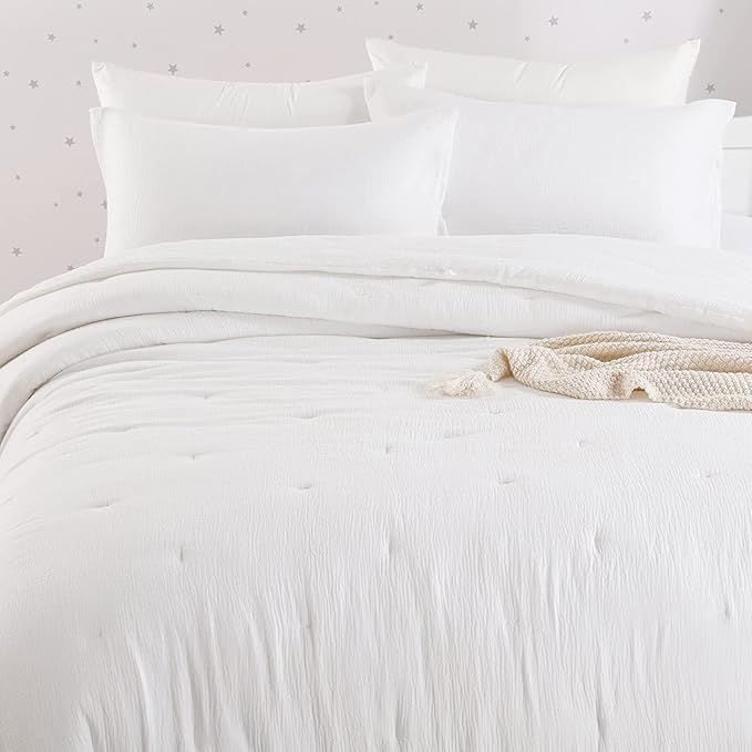 HOMBYS 100% Cotton Muslin Comforter Oversized King 120x98, Lightweight and Breathable Down Alternative Comforter,Soft Gauze Summer Off White Reversible Fluffy Duvet Insert