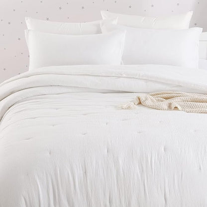 HOMBYS 100% Cotton Muslin Comforter Oversized King 120x98, Lightweight and Breathable Down Alternative Comforter,Soft Gauze Summer Off White Reversible Fluffy Duvet Insert