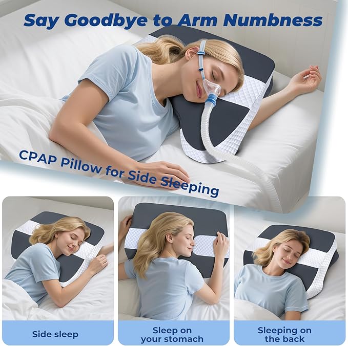 SAHEYER Side Sleeper Pillow with Arm Holes, 2 in 1 Shoulder Relief System for Rotator Cuff Pain, Memory Foam Pillow for Adults with 3 Arm Place Hole, Grey