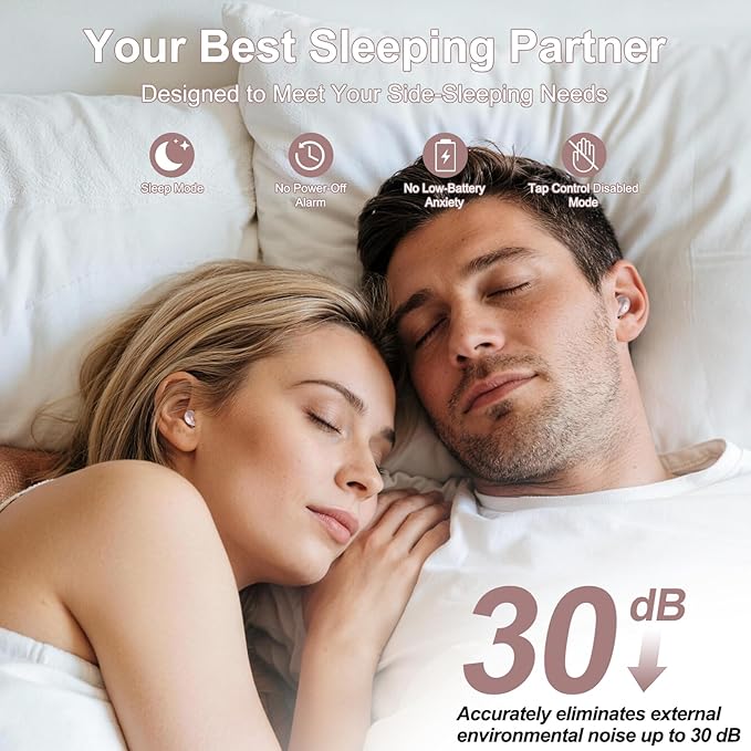 2026 Sleep Earbuds Bluetooth 6.0 in Ear, Mini Sleep Headphones with Sleep Monitor and APP, Small Earplugs for Side Sleepers, 48H Playtime Sleep Earphones with Sleep Mode, Personal Alarm, Rose Gold