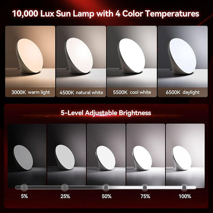 670nm Red Light Therapy Sleep Device & 10,000 Lux Sun Lamp – Dual Function Sleep Aid and Sunlight Lamp, Red Night Light Lamp to Support Deep Relaxation and Improve Sleeping for Adult & Kid Bedroom