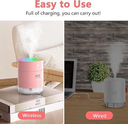 Portable Small Humidifiers for Bedroom Baby, Rechargeable Mini Cool Mist Plant Humidifier for Plants, Quiet Desktop Humidifier with 2 Working Modes & Colorful Night Light for Travel, Office, Bedroom