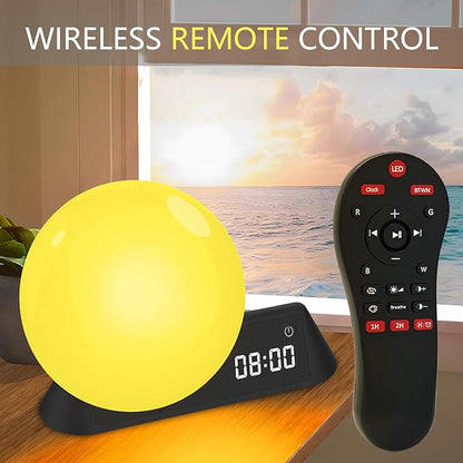 Smart Sunrise Alarm Clock, Wake Up Light with APP & Remote Control, 12 Soothing Sounds Machine, 9 Dynamic RGB Light Scenes, Sleep Aid & Dual Alarms for Heavy Sleepers, Ideal for Gift