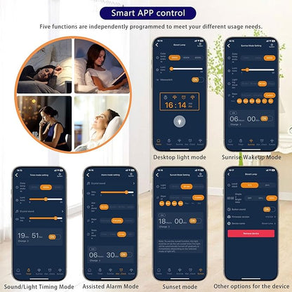 Sunrise Alarm Clock Wake Up Light - 3 Color LED with Sound & Light Awakening, Bioclock Adjustment & APP Control, Square Linen Shade for Bedroom Bedside