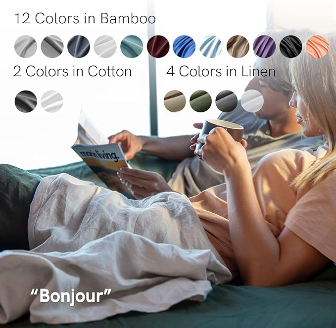 YnM French Linen Sheet Set - Cozy, Skin-Friendly, and Eco-Friendly Pure French Linen Sheets Collection, 4-Piece Set Includes Flat Sheet, Fitted Sheet, and 2 Pillowcases – California King, Army Green