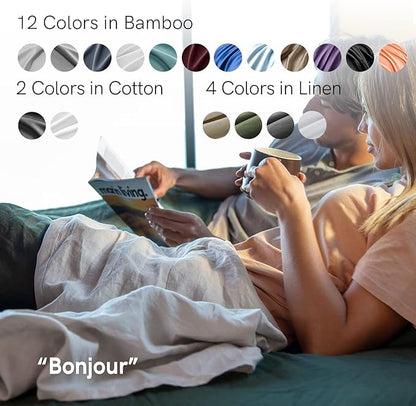 YnM French Linen Sheet Set - Cozy, Skin-Friendly, and Eco-Friendly Pure French Linen Sheets Collection, 4-Piece Set Includes Flat Sheet, Fitted Sheet, and 2 Pillowcases – California King, Army Green