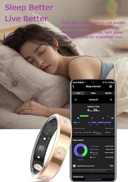 Ladies Smart Ring for Women Health Ring Heart Rate Monitor Sleep Tracker Fitness Tracker Calories Step Counter Pedometer Gesture Control Waterproof Compatible with iOS Android Phones Elegant Ring