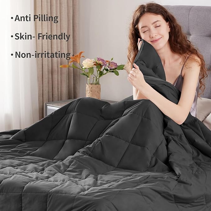 Weighted Blanket Twin Size (48"x72" 15lbs),Ultra Soft and Cozy Cooling Weighted Blanket Twin Size for Adult,Heavy Blanket with Machine Washable Soft Blanket, Black