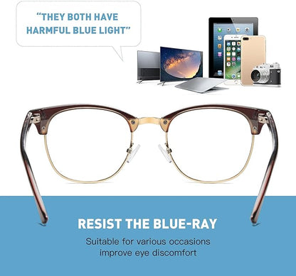 Blue Light Blocking Glasses Vintage Half Frame UV Clear Lens Anti Eyestrain Computer Gaming Glasses for Women Men(P51)