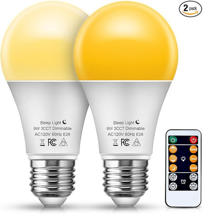 JandCase A19 LED light Bulbs with Remote Control, 3 Color Temperature Light Bulb(2000K/2700K/5000K), E26 Base Light Bulb with Dimmable and Timer Function,2 Pack Light Bulb for Home Decor Bedroom
