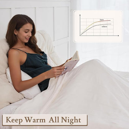 Electric Heated Blanket 62"x84" Twin Size Flannel & Sherpa - 4 Heat Settings & 10H Auto Shut Off for Safe Overnight Use, Fast Heating, Machine Washable for Bed, Couch, Office - White
