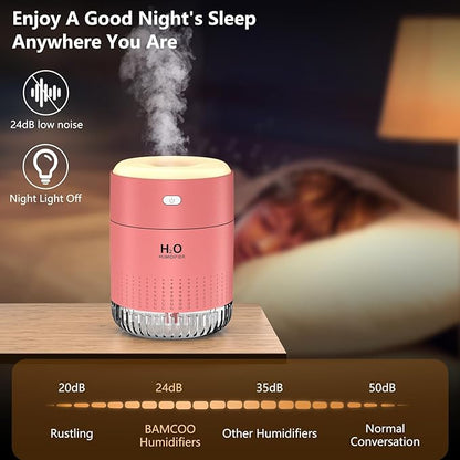 Portable Mini Humidifier, Auto Shut-Off, 2 Mist Modes, Quite, Small Humidifiers for Bedroom Travel Office Desk Plants (Pink)
