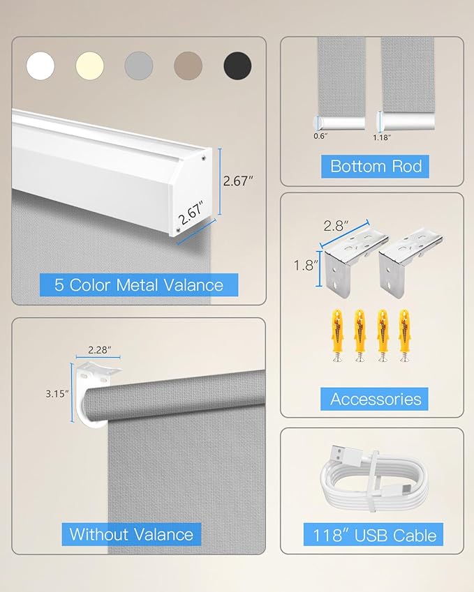 Motorized Solar Roller Shades with Remote Control, Light Filtering Smart Blinds for Windows Compatible with Alexa Google via Hub, Rechargeable Electric Shade Customized Size (Fireproof Grey)