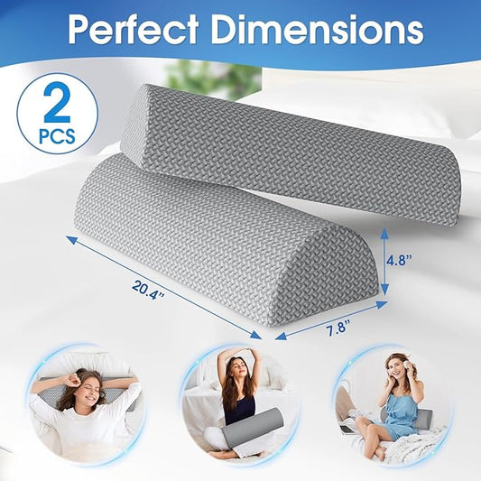 2 Pack Knee Pillow for Back Sleeping Memory Foam Half Moon Bolster Pillow for Legs, Under Knee Support, Ankle & Foot Comfort Orthopedic Pillow for Side Sleepers, Grey