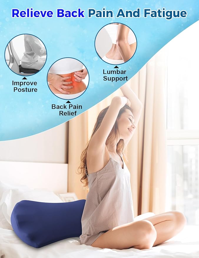 Lumbar Support Pillow for Bed – Memory Foam Lower Back Pain Relief Pillow for Sleeping, Ergonomic Lumbar Pillow for Side & Back Sleepers, Sciatica & Hip Pain Relief, Washable Cooling Cover