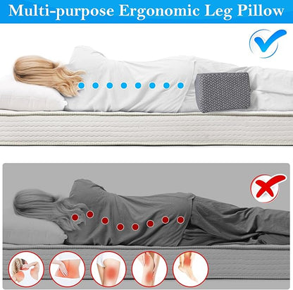 BlissTrends Memory Foam Knee Pillow, Knee Pillow for Side Sleepers, Leg Pillows for Sleeping Blood Circulation, Elevation Pillow for Spine Aligning, Sciatica, Hip, Knee, Ankle Pain, Grey, X-Large