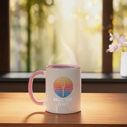 Relaxation Breathing Stress Vagus Nerve Stimulation Anatomy Ceramic Mug, Pink/White