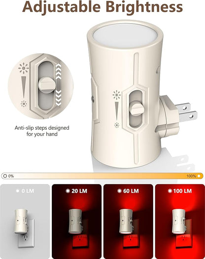 Night Light, Night Lights Plug into Wall [2 Pack], 0-100LM Adjustable Brightness Light Sensor Nightlights Plug in Wall for Hallway, Bathroom, Adults, Red Led Nightlight