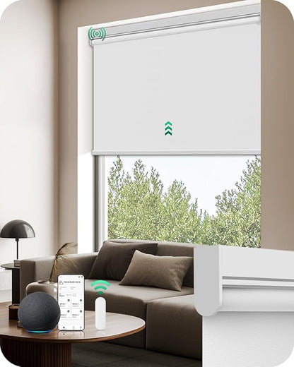 Allesin Motorized Roller Blinds with Remote Control for Windows, Blackout Automatic Smart Shades,Dry Battery Powered Electric Blind (White 24" W x 72" H)