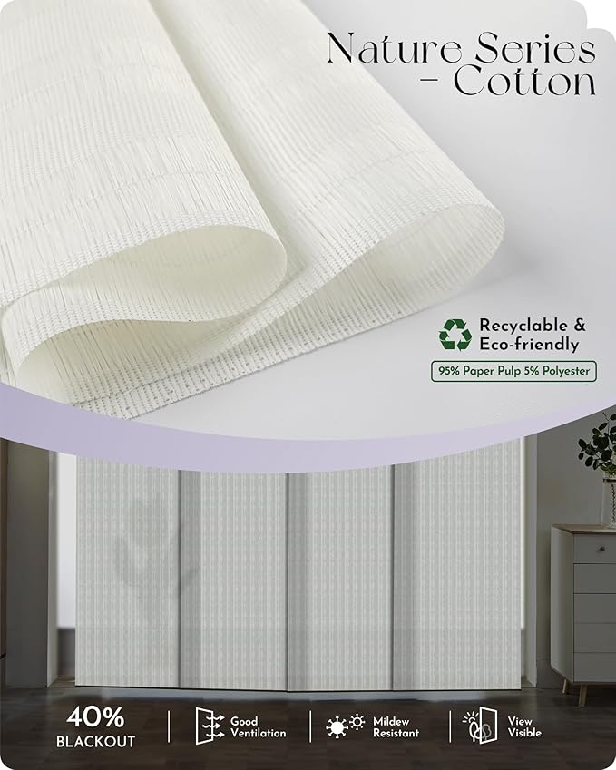 Graywind Motorized Natural Sliding Panels Compatible with Alexa Google Light Filtering Smart Panel Track Blinds for Patio Sliding Door, Custom Size (Cotton)