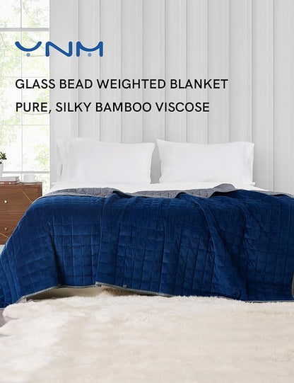 YnM Cooling Weighted Blanket for Adults, Cooling & Cozy Velvet Dual-Sided, 20lbs Heavy Bed Throw for Couple, Four Seasons Use (88x104 Inches, Queen or King Bed, Blue/Grey)
