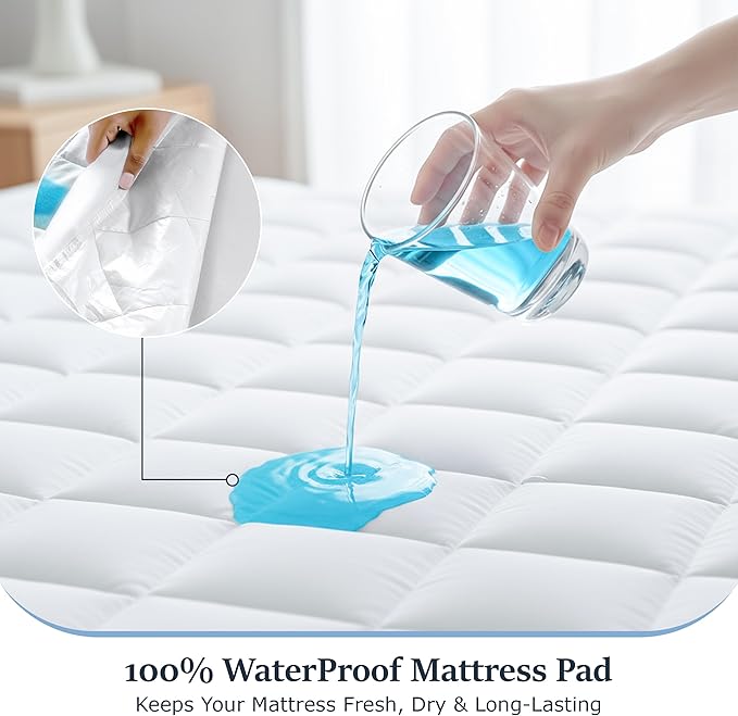 LUX Décor Queen Mattress Pad - Quilted Elastic Fitted Mattress Cover Protector Upto 16 Inches Deep Pocket - Soft Breathable Noiseless Mattress Topper (60 X 80)