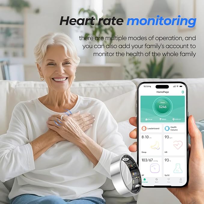 Smart Ring Health Tracker, Sleep/Exercise Monitoring, iOS/Android Compatible, IP68 Water Resistance, No Subscription Required, 5-Day Battery Life, Suitable for Both Women and Men (Black, 8)