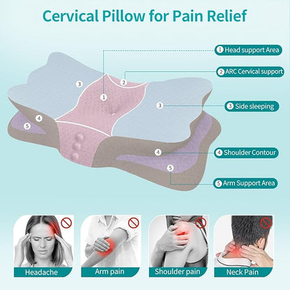 Cervical Neck Pillow for Neck Pain Relief - Memory Foam Ergonomic Neck Support Pillows for Sleeping with Cooling Pillowcase, Orthopedic Contour Pillow for Side, Back and Stomach Sleepers