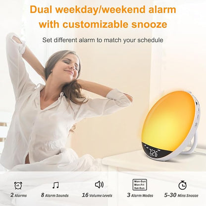 DreamSky Digital FM Radio with Bluetooth Speaker and Sleep Timer, 20 Preset Stations, Hi-Fi Clear Loud Sound, Wake up Light Sunrise Alarm Clock with Sound Machine, Dimmable Night Light, Small Gifts