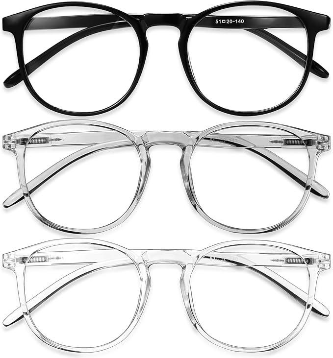 IBOANN Chic & Comfy Blue Light Glasses for Women - 3-Pack Round Frames, Screen-Ready Style with UV Protection Coating