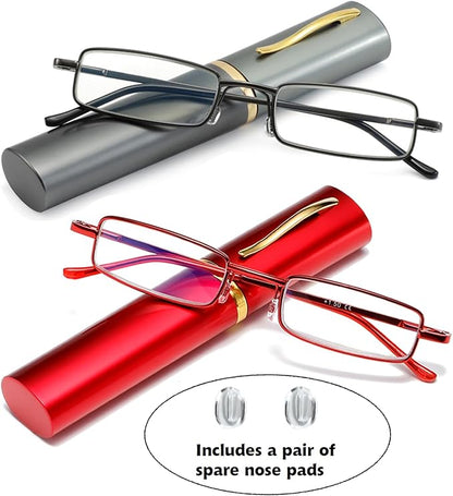 Blue Light Blocking Reading Glasses - Slim Pocket Readers with Pen Clip Case Mini Lightweight Readers
